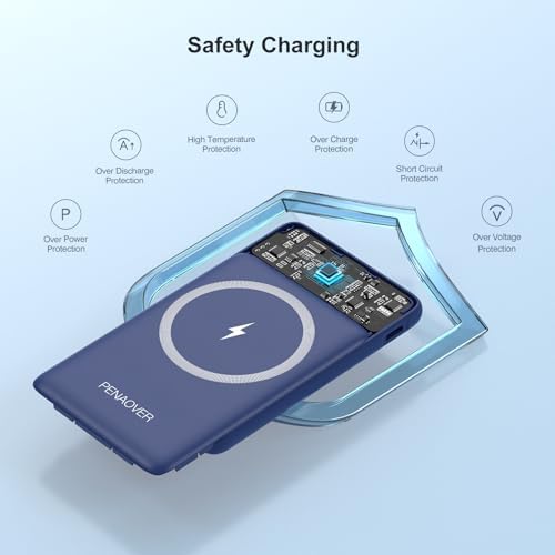 Magnetic Wireless Power Bank for i Phone 16/15/14/13/12 | 5000 m Ah Fast Charging Battery Pack with USB-C Cable | Ultra-Slim & Lightweight Design for Easy Portability | Advanced Safety Features for Reliable On-the-Go Power Solutions
