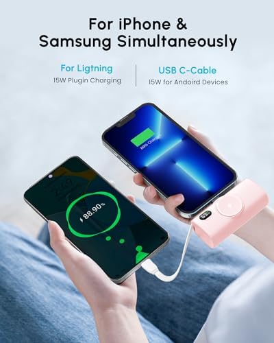 Sleek Purple Wireless Power Bank for Apple Watch & i Phone 14/16 Pro Max – 5000 m Ah Lightweight Fast Charge Charger with USB-C Connectivity for Effortless Travel and On-the-Go Power Solutions