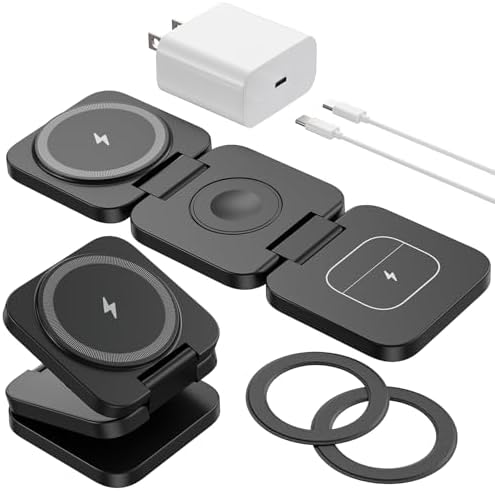 Portable 3-in-1 Wireless Charging Station for Samsung Devices – Foldable and Fast-Charging Travel Stand for Galaxy S24 Ultra, S23, S22, Note 20, Z Fold/Flip 6/5, Galaxy Watch Ultra 7/6/5 & Galaxy Buds – Sleek Gray Design for Maximum Compatibility and Efficiency