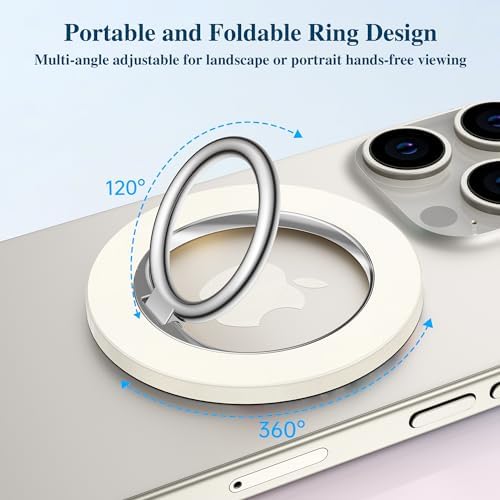 Discover the GVIEWIN Magnetic Phone Ring Holder: A Cutting-Edge 360° Rotatable Kickstand for Mag Safe Devices – Perfectly Tailored for i Phone 16 Pro Max/Plus, 15, 14, and 13 (Elegant White Finish) – Unmatched Stability and Hands-Free Viewing Experience Upgrade your smartphone usage with this premium accessory that not only enhances grip but also transforms your device into a versatile stand for effortless video calls and streaming. Featuring a robust magnetic attachment for secure hold, this stylish phone ring holder is engineered for seamless integration with Mag Safe technology. Experience the freedom of adjustable angles, allowing for convenient portrait or landscape modes, perfect for navigation or entertainment on-the-go. Its sleek white design not only ensures durability but adds a sophisticated touch to your device. Elevate your everyday smartphone experience with the GVIEWIN Magnetic Phone Ring Holder – where functionality meets elegance.