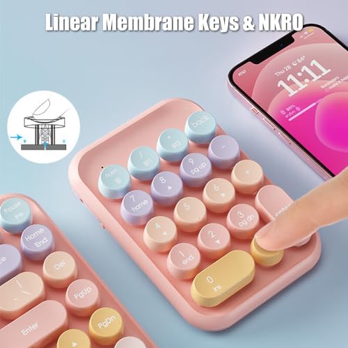 Charming Retro Typewriter Style Wireless Numeric Keypad – Sweet Pink 2.4 G/Bluetooth/USB-C Rechargeable Numpad for Multi-Device Use with 18-Key NKRO, Lightweight Design for Effortless Data Entry and Enhanced Productivity