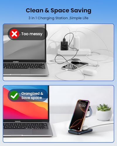 CIYOYO 3-in-1 Fast Wireless Charging Dock – Streamlined Power Hub for i Phone 16/15/14/13/12/SE, Apple Watch Series 9/8/7/6/SE/5/4, and Air Pods Pro/3/2 – Maximize Charging Efficiency with Innovative Safety Features and Sleek Aesthetic Design for Modern Living