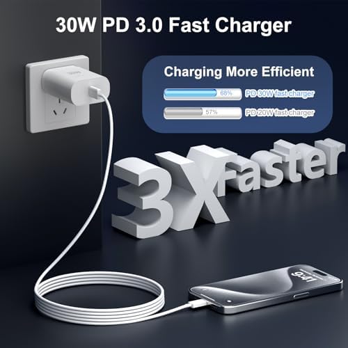 30 W USB-C Fast Charger with 10 FT Type C Cable – Ultimate Power Solution for i Phone 16/15 Pro Max, i Pad Pro/Mini/Air & Samsung Galaxy S24/S23/S22 Ultra – Compact, High-Speed Charging for On-the-Go Convenience and Versatile Compatibility
