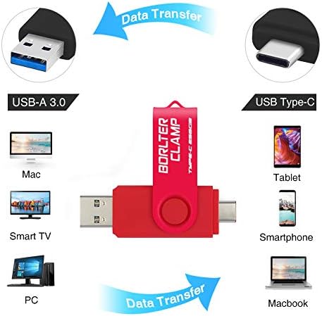 128 GB USB Type-C Flash Drive by Borlter Clamp – Dual Port Memory Stick for Fast Data Transfer with USB 3.0 Compatibility for Android Smartphones, Tablets, and Computers – Perfect for Samsung Galaxy S10/S9/Note 9, LG, and Huawei Devices – Reliable Storage Solution for Photos, Videos, and Documents