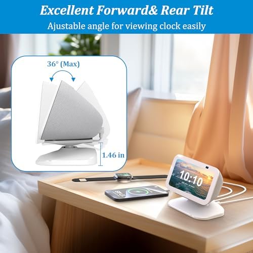 PlusAcc Stand for Show 5 (3rd Gen) – Adjustable Table Holder with 2 Charging Ports (USB-C & USB-A), Tilt Magnetic Base Station for Charge Cellphones and Earbuds, Non-Slip Base (Black) – Enhanced Compatibility and Speed