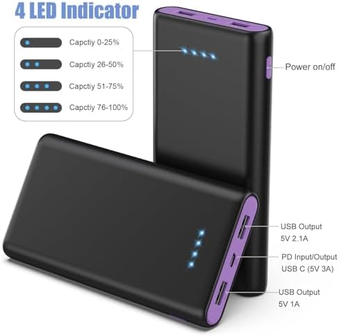 High-Capacity 25,800 m Ah Portable Charger Power Bank – Fast USB C Charging with Intelligent Smart IC, 3 USB Ports for Multi-Device Support – Ideal for i Phone 16/15/14, Galaxy, & Android – Reliable Power On-the-Go
