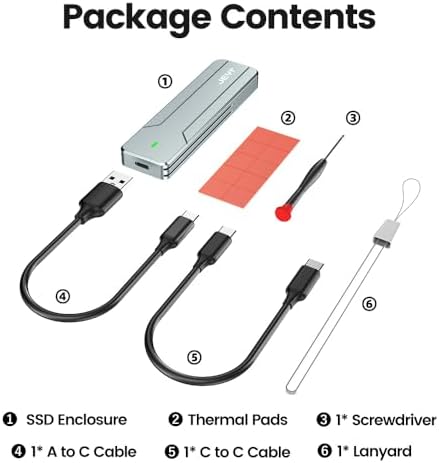 JEYI 2230 M.2 NVMe SSD Enclosure – High-Speed USB C Adapter with 10 Gbps Data Transfer for 2 TB Storage, Portable and Versatile External Drive Solution for Gamers and Professionals