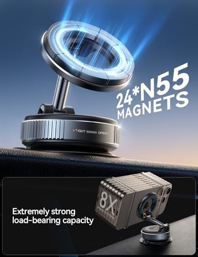 JOYROOM Magsafe Suction Cup Phone Mount, Vacuum Magnetic Phone Holder for Car, 360° Metal Strut Magsafe Car Mount for iPhone 16 Pro Max Plus/iPhone 15 14 13 12 & Android Magsafe Case, Dark Blue – Enhanced Compatibility and Speed