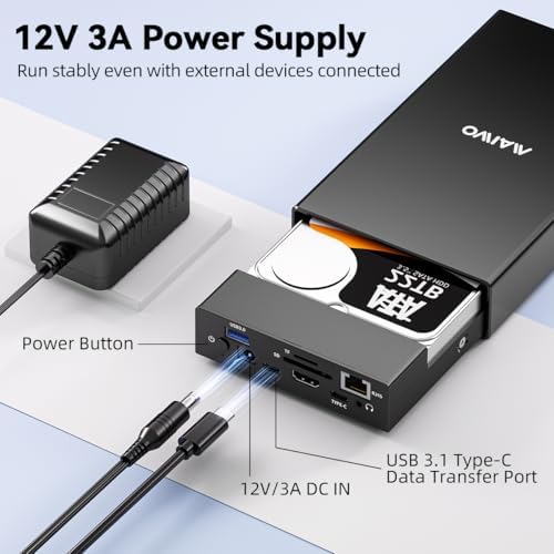 MAIWO USB C Hard Drive Enclosure – Versatile Docking Station for 2.5 & 3.5 Inch SATA SSDs/HDDs with USB-A 3.0 & USB-C 3.1, SD/TF Card Slots, Gigabit Ethernet, Aluminium Alloy Build – Ultimate Storage Expansion and Connectivity Solution