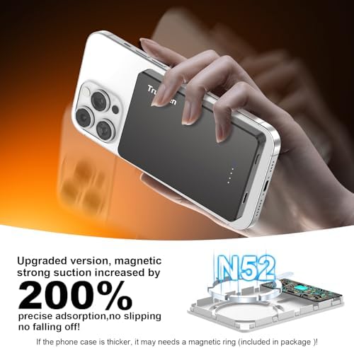 Mag Safe 5000 m Ah Portable Power Bank – Slim Magnetic Charger for i Phone 16/15/14/13/12 & Galaxy – Fast Charging Wireless Battery Pack with USB-C Cable, Enhanced Compatibility for On-the-Go Charging Solutions