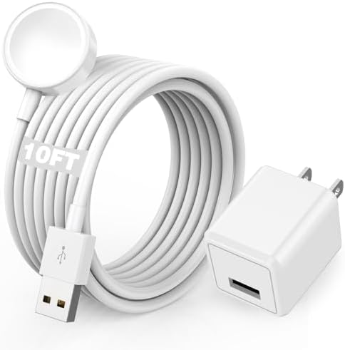 Ultimate 6.6 FT Wireless Fast Charging Cable for Apple Watch – Portable Charger with USB Wall Plug Adapter, Compatible with All Series Including 9/8/7/SE/6/5/4/3/2/1 – Enhanced Charging Speed and Flexibility for On-the-Go Power Solutions