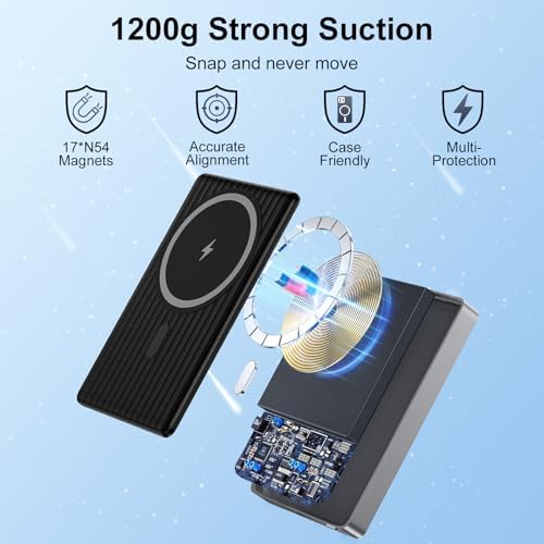 Magnetic Fast Charging Portable Power Bank – 10,000 m Ah Wireless Charger for Samsung Galaxy S25 Ultra, S24 FE, S23, S22, Z Fold, Flip 6, 5 & i Phone 16, 15 – Sleek Design with 20 W USB-C Cable for Ultimate Convenience and Compatibility