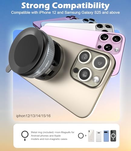 CloudValley 15W Fast Wireless Charger Car Phone Holder Mount, Vacuum Suction Cup Phone Holder Design for MagSafe iPhone 16/15/14/13/12, 360° Adjustable & Foldable Stand for Dashboard & Windshield – Enhanced Compatibility and Speed