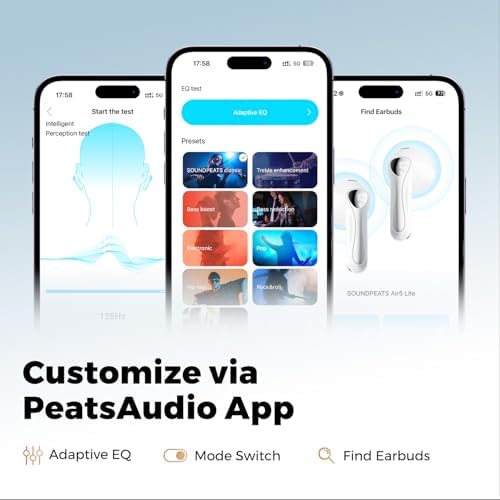 Transform Your Listening Experience with Sound PEATS Air5 Lite Wireless Earbuds – Exceptional Bluetooth 5.4 Performance, 13 mm Drivers for Immersive Hi-Res Audio, and State-of-the-Art Environmental Noise Cancellation for Crystal Clear Calls – Robust 30-Hour Battery Life with Rapid Recharge Capability – Ideal for Audiophiles, Gamers, and Professionals Seeking Superior Comfort and Sound Clarity