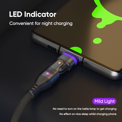 240W Magnetic Charging Cable ，180°Rotating USBC to USB C Magnetic Data Cable ，Micro USB Magnetic Phone Fast Charger Cable Data Transfer for Laptop/Tablet/Smart Phone (6ft) – Enhanced Compatibility and Speed