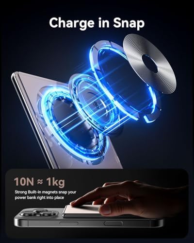 Ultra-Slim Kuulaa Mag Safe Battery Pack 5000 m Ah – Magnetic Portable Charger for i Phone 12-16 Pro Max with USB-C PD 20 W Fast Charging, Elegant Titanium Finish for On-the-Go Power Solutions