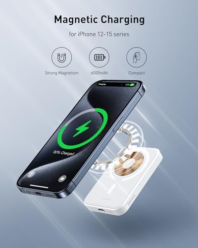 Baseus Magnetic Portable Charger for i Phone – 5,000 m Ah Qi2 Certified Wireless Power Bank with 15 W Mag Safe Compatibility & 20 W USB-C Fast Charging for i Phone 16/15/14/13/12 – Sleek, Lightweight Design for On-the-Go Power Solutions
