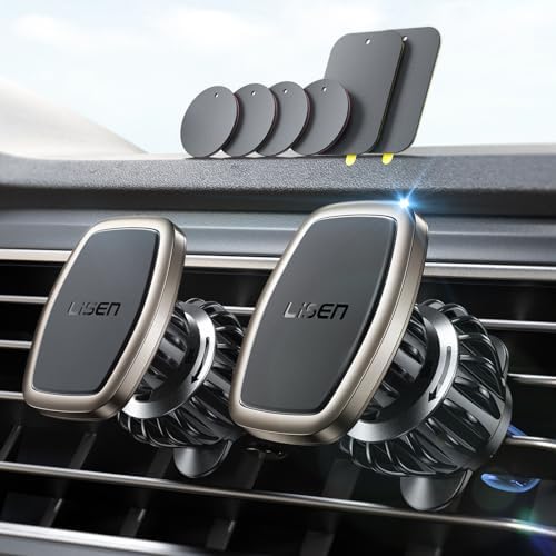 LISEN Dual Pack Magnetic Phone Holder for Car Vent – Military-Grade 6 Magnet System for Ultimate Stability, Compatible with i Phone 16/15/14/13 Pro Max Plus and Samsung S25 – Effortless Installation and Universal Fit for All Vehicles