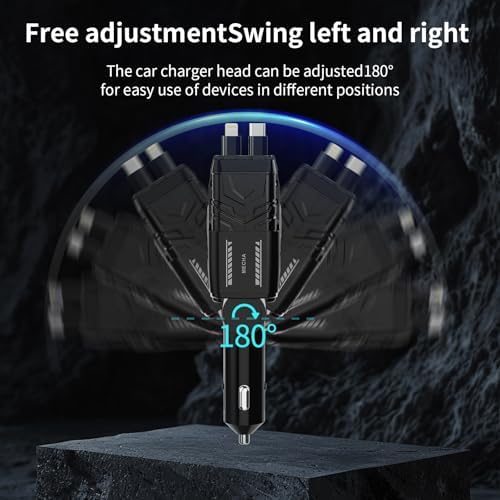 Ultimate 4-in-1 Retractable Car Charger – 69 W USB-C Adapter with Dual Ports, Shock Absorption Technology for i Phone 16 and More, Travel-Ready Power Solution with 31.5-inch Tangle-Free Cables, Essential Road Trip Accessory for Multi-Device Charging