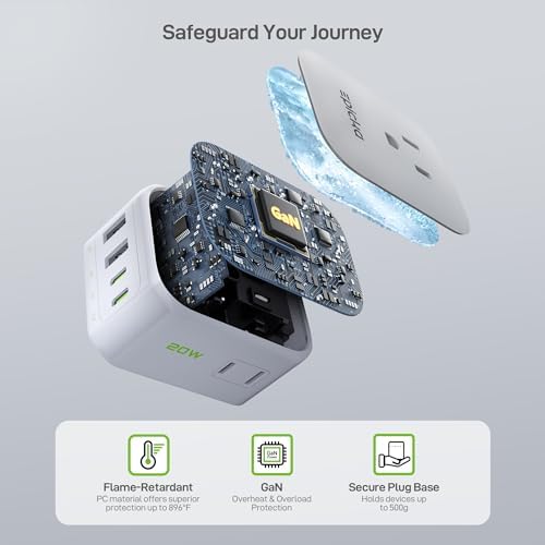 EPICKA 8-Outlet Hybrid Wall Charger with 4 USB Ports – 20 W USB-C Fast Charging Adapter for Travel and Home – Compact, Lightweight, and Foldable Multi-Plug Extender for Ultimate Portability and Device Compatibility
