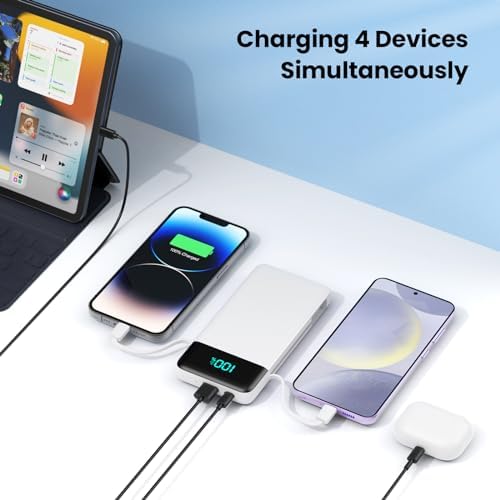 Upgrade Your Charging Experience: 13800 m Ah Portable Power Bank with Built-in Cables and Wall Plug – Fast Charging USB-C Battery Pack for i Phone 16/15/14, Samsung & Android Devices – Ultimate Travel Companion with 4 Outputs for Simultaneous Device Charging