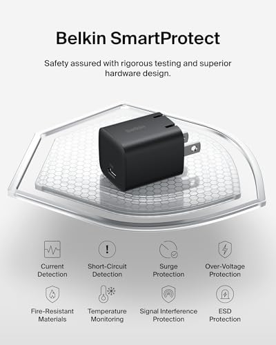 Belkin 25 W Dual USB-C Charger Block with Premium Cable – Ultra-Fast PD3.0 & PPS Charging for i Phone 16, Galaxy S25, Google Pixel 9 & More – Compact Wall Adapter for Ultimate Portability and Device Compatibility
