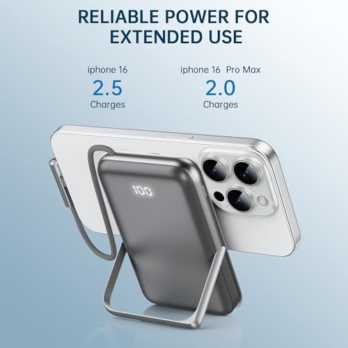 Mag Safe Portable Charger by EKR – 10,000 m Ah Fast Charging Power Bank with PD 20 W, Magnetic Attachment & Zinc Alloy Stand – Ultimate Wireless Charging Solution for i Phone 16/15/14/13/12 Series & Samsung Devices – Reliable, Compact, and Stylish Power Supply for On-the-Go Users