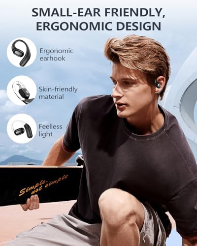 Kurdene Bluetooth 5.3 Open-Ear Sports Earbuds – Advanced Awareness-Enhancing Design with 60 Hours Playtime & Smart Charging Case – Ultra-Lightweight, Sweatproof Wireless Earphones for Active Lifestyles in Sleek Black Finish