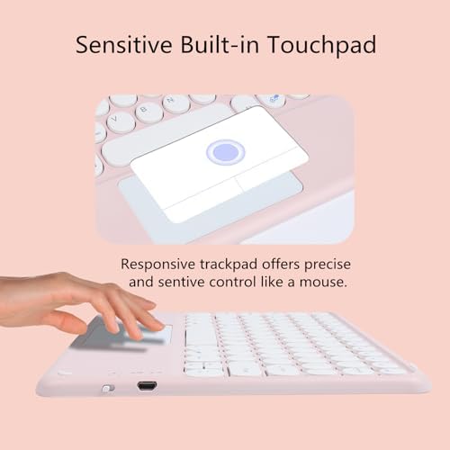 Portable Wireless Bluetooth Keyboard with Touchpad – 10-Inch Rechargeable Slim Design for i Pad Pro, Air, Mini & More | Stylish Purple Finish for Enhanced Productivity on i OS, Android & Windows Devices