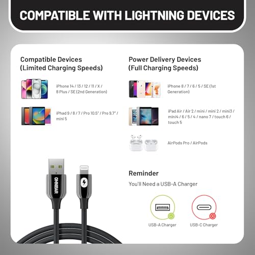 Premium 6 FT USB to Lightning Cable – MFi Certified Silicone Charger for i Phone and i Pad – Fast Charging and Enhanced Durability for i Phone 14/13/12/11 Pro/Max, i Pad Air/Mini/Pro, Air Pods, Beats X – Versatile Charging Solution for Home, Car, and Office
