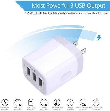 High-Speed 3-Pack Multi-Port Wall Charger – 3.1 A USB Adapter for i Phone 15/14/13/12/11 Pro Max, Samsung Note 20/S22/S21/S20, Kindle Fire – Fast, Safe, and Universal Charging Solution for All USB Devices