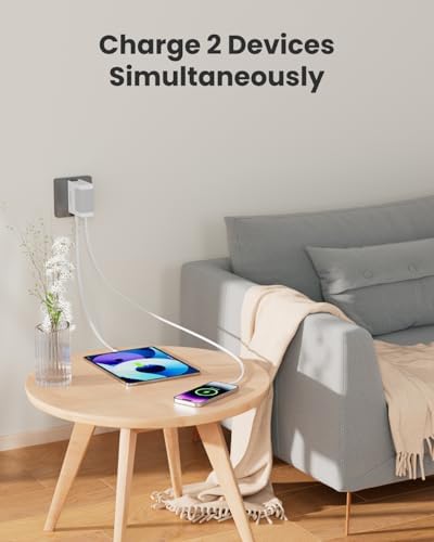 Revolutionary 40 W Fast Charging Portable USB Phone Charger Block with Retractable 31.5-inch Lightning Cable – Compact Wall Adapter with USB-C Port and Foldable Plug for i Phone 14/13/12, Perfect for Travel and Everyday Use