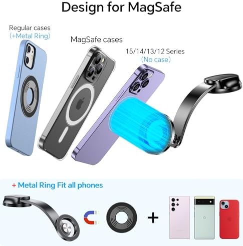 Revolutionary Mag Safe Car Phone Mount with Superior Suction – Adjustable Magnetic Holder for i Phone 16, 15, 14, 13, 12 Pro Max & Plus – Bendable Memory Alloy for Customized Viewing Angles – Ultimate Safety & Navigation Companion – Premium Car Accessory for Unmatched Device Compatibility