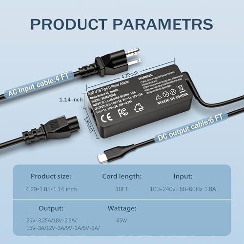 Ultimate 65 W USB-C Fast Charging Adapter for Lenovo Laptops – Compact, Efficient Power Solution for Think Pad, Yoga, and Chromebook Series – Advanced Safety Features for Secure and Reliable Operation on the Go