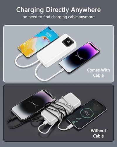 Compact 10,000 m Ah Power Bank with Built-in Cables and 22.5 W Fast Charging – Essential Travel Charger for i Phone, i Pad, Samsung, Google Pixel, LG & More – LED Battery Status Display – Ultimate On-the-Go Charging Solution
