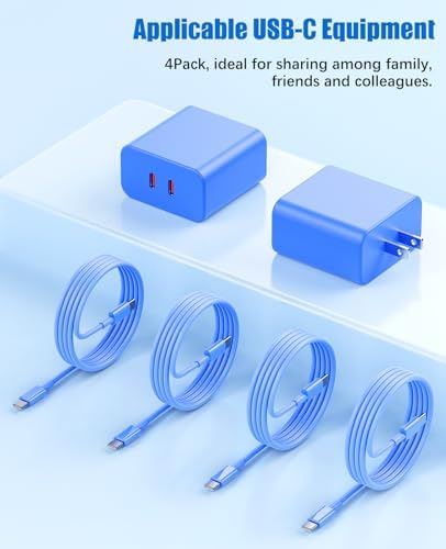 Ultra-Fast 40 W Dual-Port USB-C Charger with 4 Premium 6 FT Cables | Perfect for i Phone 16/15 Pro Max, i Pad Pro & Samsung S24 | Compact, Travel-Ready Design for Effortless Charging | Experience Rapid Power Delivery & Versatile Compatibility for All Devices