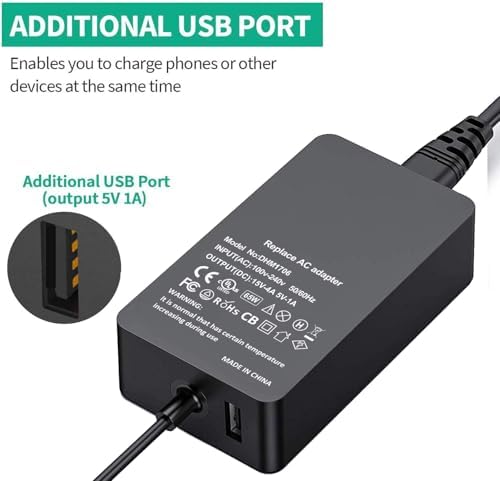 High-Performance 65 W Magnetic Charger for Microsoft Surface Devices – Compatible with Surface Pro 3-9, Laptop 1-4, Go 1-3, and Book 1-3 – Fast Dual Charging with USB Port & Enhanced Safety Features – Durable, Reliable Power Supply for All Your Surface Needs