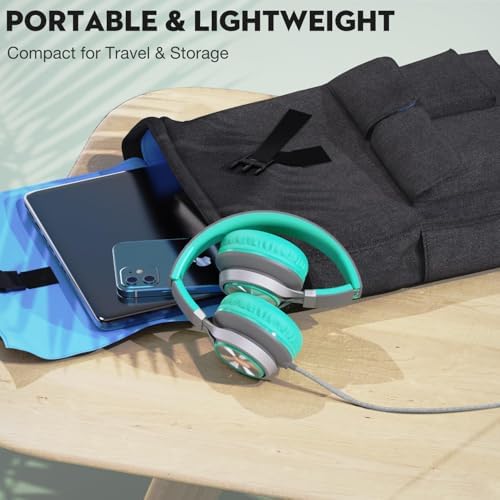 Ultimate USB C Over-Ear Headphones with Enhanced Noise Isolation and Built-In Microphone – Superior Stereo Audio for i Phone 15/16 Pro, Laptops, and Tablets – Perfect Travel Buddy in Striking Blue/Black Finish