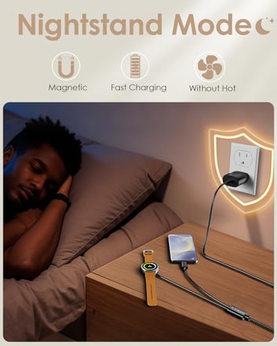 Revolutionary 25 W Dual-Function USB-C Fast Charger for Samsung Galaxy Watches & Latest i Phones – Streamlined 2-in-1 Charging Hub for Galaxy S20-S25 & i Phone 15/16 – 4 FT Versatile Cable for Optimal Positioning – Compact, Travel-Friendly Design for Everyday Efficiency and Convenience