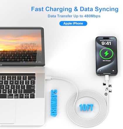 Ultimate i Phone 15 Fast Charge Bundle: 20 W Dual-Port USB-C Wall Charger with 10 FT Cable – Rapid Power Delivery & Quick Charge for i Phone 15, i Pad Pro, Air, Mini – Ideal for Travel & Dual Device Charging Convenience