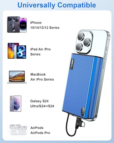 Ultra-Slim 10000 m Ah Magnetic Portable Charger for i Phone 15/14/13/12 Pro Max – Lightning-Fast USB-C PD 20 W Power Bank in Stylish Blue – The Ultimate On-the-Go Charging Solution for Maximum Compatibility and Convenience