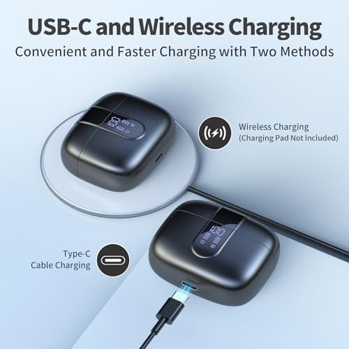 TAGRY True Wireless Bluetooth Earbuds – 60 Hours Playback with LED Battery Display, IPX5 Waterproof, Wireless Charging Case – Perfect for Sports, TV, Smartphones, and Laptops – Superior Sound Quality and Comfort for Active Lifestyles