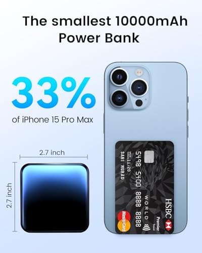 Ultra-Compact 10000 m Ah Fast Charge Mini Power Bank with Smart LED Display – Portable USB C Charger for i Phone, i Pad, Samsung & Android Devices – Optimal Power Solution for On-the-Go Charging