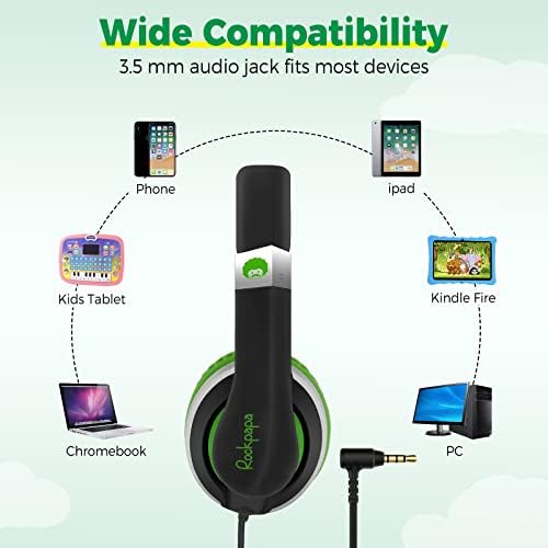 Rockpapa HS20 Kids Wired Headphones – Super Lightweight & Foldable Design with Integrated Microphone, Perfect for School, Travel & Entertainment – Compatible with Tablets & Smartphones, Stylish Black & Orange for Ages 3-15, Ideal for Learning, Play, and Hands-Free Communication