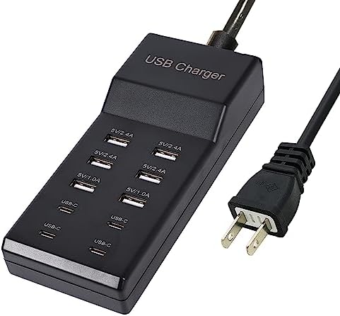 50 W 10-Port USB Charging Hub – High-Speed Multi-Device Power Station with 6 USB-A & 4 USB-C Ports – Ideal for i Phone 15/14/13/12/11, Tablets, and More – Sleek White Design with Enhanced Safety Features for Efficient Home and Office Charging Solutions