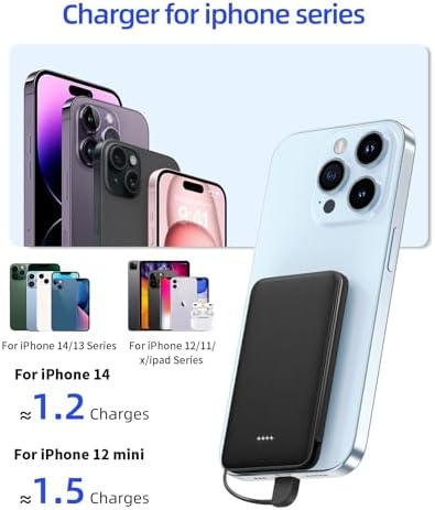 Ultra-Slim 6000 m Ah Portable Charger with Built-In Cable – Fast Charging Power Bank for i Phone 14/14 Pro Max/13/12 Pro/11/XR/X/8 – Lightweight Travel Companion for Ultimate Device Power on the Go