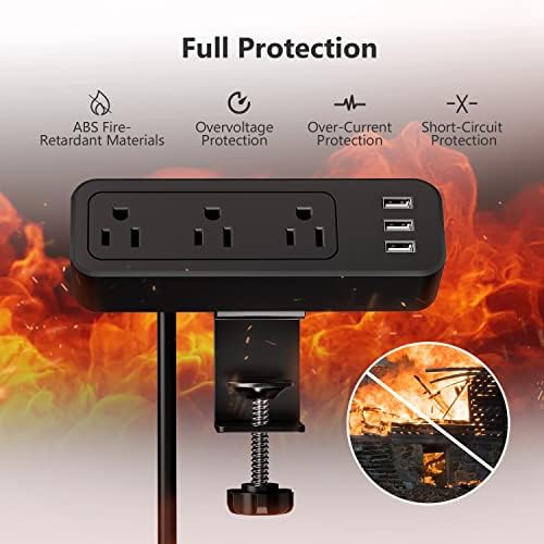 Maximize Workspace Efficiency with JSVER Desk Clamp Power Strip – 3 AC Outlets & Dual USB Ports, 6.5 ft Extension Cord for Home Office & Workshop – Seamless Desk Organization & Rapid Charging Solution
