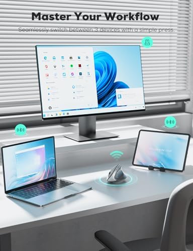 Revolutionize Your Workspace with the Nulea MD280 Ergonomic Vertical Wireless Mouse – Dual Mode Bluetooth & 2.4 G Connectivity, Precision with 4 Adjustable DPI Settings (800/1200/1600/2400), Rechargeable & Silent Clicks for Ultimate Focus – 6 Customizable Buttons Enhance Productivity for Laptop & Desktop Users in Stylish Grey.