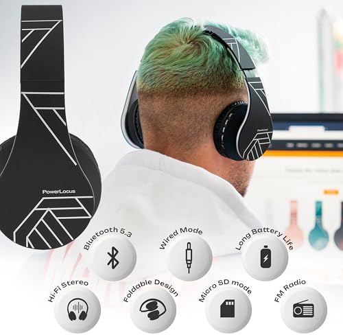 Experience the Ultimate in Comfort and Sound with Power Locus Stylish Purple & White Wireless Over-Ear Headphones – Hi-Fi Stereo Quality, Foldable Design for Travel, 12-Hour Battery Life, and Built-In Microphone for Hands-Free Calls – Perfectly Compatible with i Phone, Samsung, and LG Devices