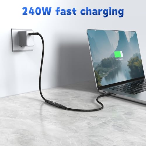 Innovative L-Shaped USB C Extension Cable (2 Pack, 6.6 Ft) – 240 W Power Delivery, 40 Gbps High-Speed Data Transfer, Durable Nylon Braided Design for i Phone 16, i Pad, Mac Book & Mag Safe – Optimal Flexibility for Tightly Spaced Connections